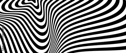 Optical illusion background. Black and white abstract spinning lines surface. Poster design. Torsion spiral illusion wallpaper. Vector illustration