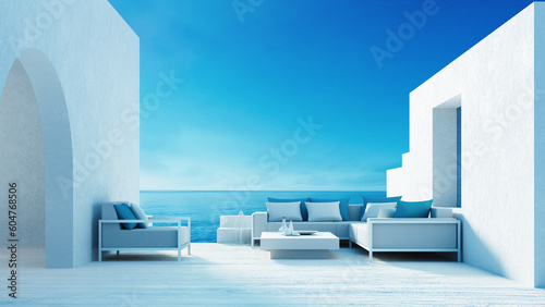 Beach Luxury Living Room - Santorini island style - 3D rendering