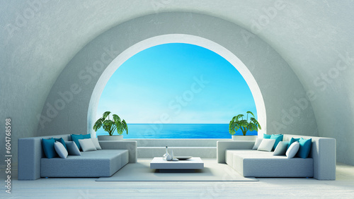 Beach Luxury Living Room - Santorini island style - 3D rendering
