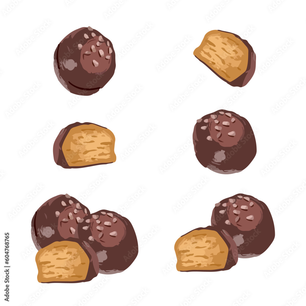 Chocolate covered Peanut Butter Balls. Hand drawn waatercolor vector illustration Chocolate covered Peanut Butter Balls. Hand drawn waatercolor vector illustration