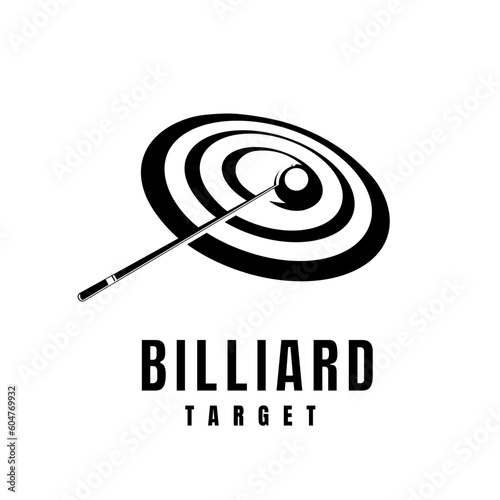 Simple billiards logo template illustration with billiard balls and sticks, billiard target logo concept.