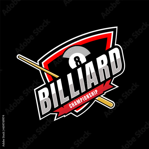 Simple billiards logo template illustration with billiard balls and sticks