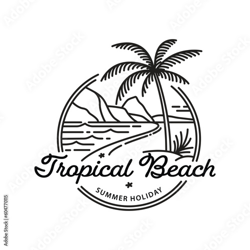 Wallpaper Mural tropical beach and palm tree logo line art vector illustration icon graphic design template. Torontodigital.ca