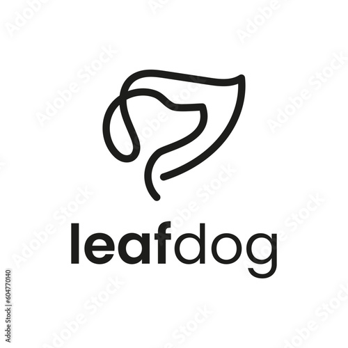 Mono line logo combination of leaf and dog head. It is suitable for use as logos for natural dog products.