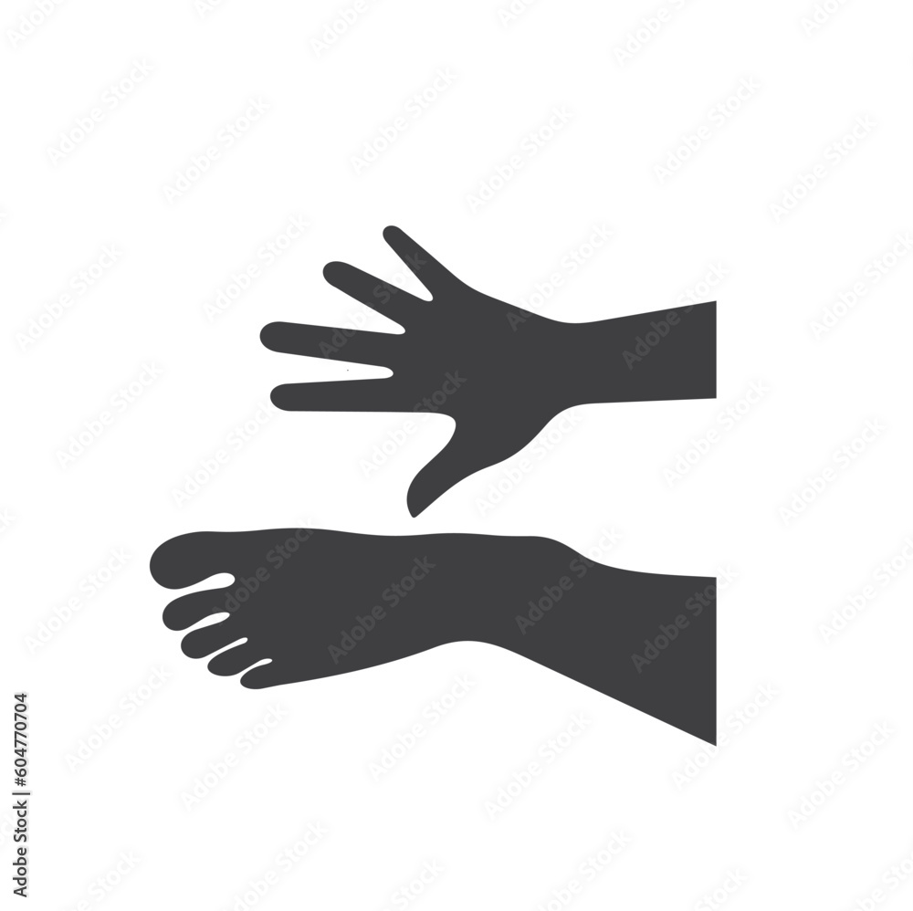 illustration of foot and hand, vector art.