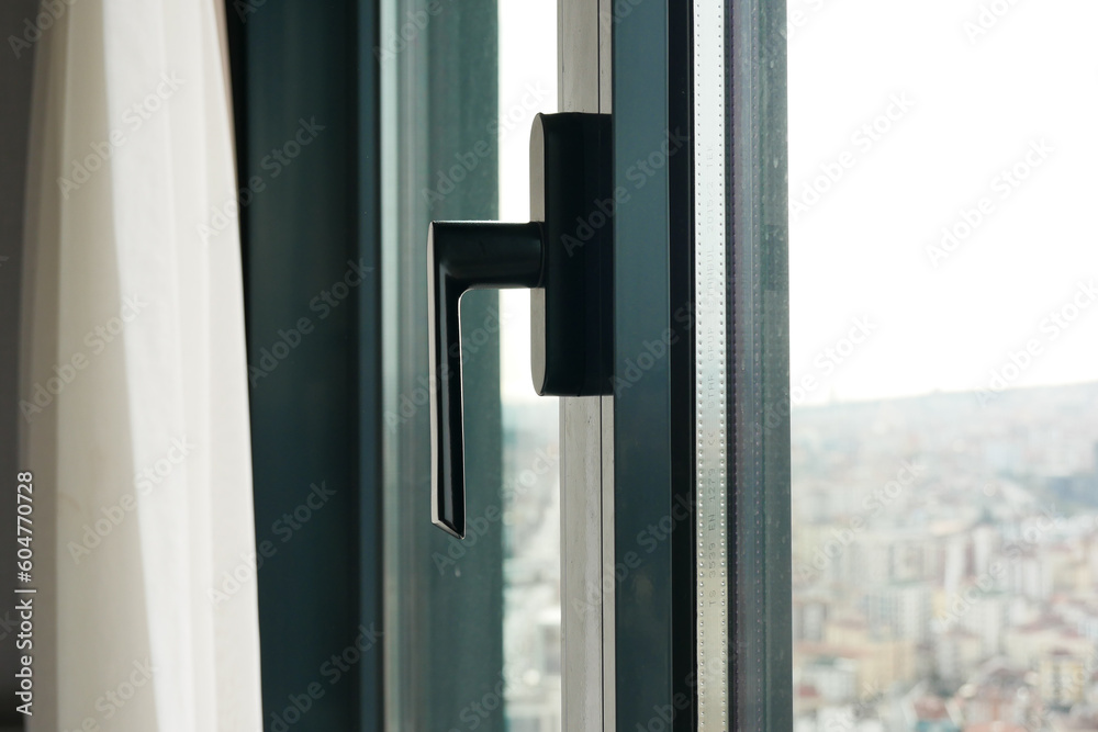 black plastic pvc window at home. black plastic pvc window at home.