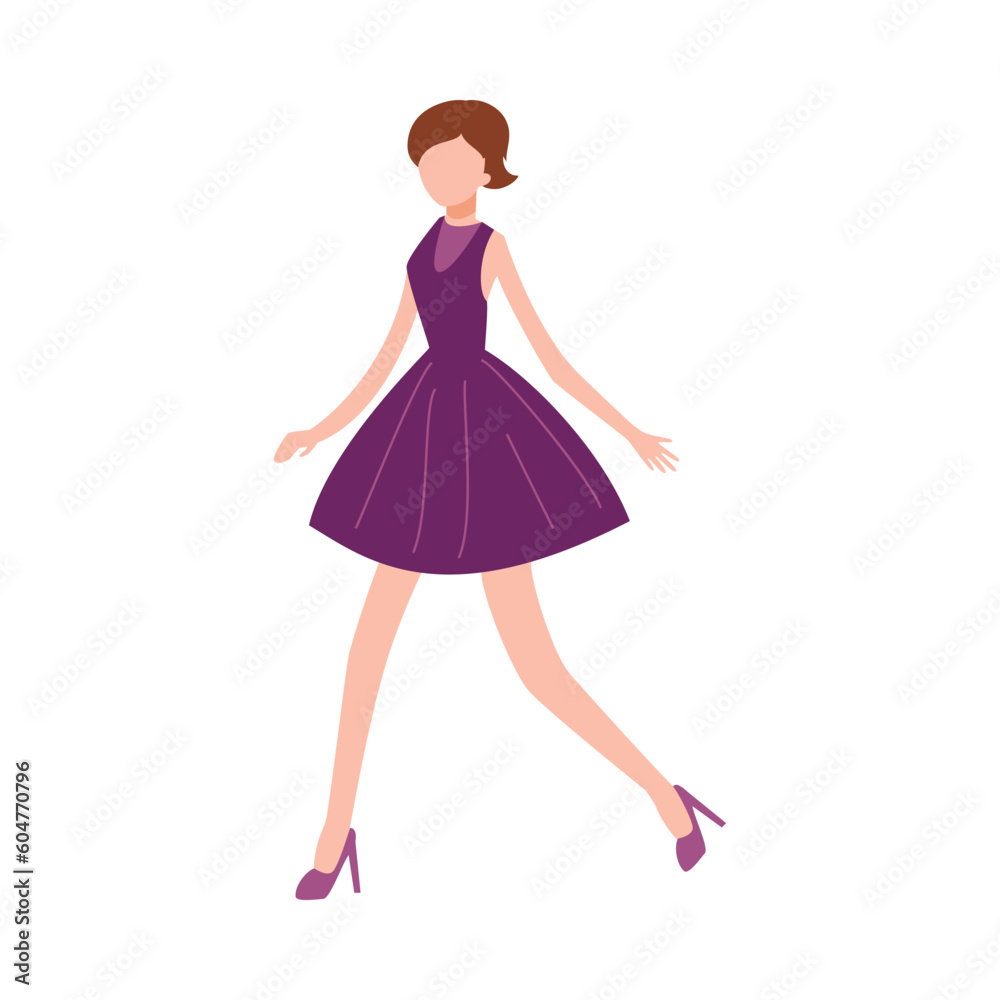 Fashion woman model walking in designer dress flat vector illustration isolated. Fashion woman model walking in designer dress flat vector illustration isolated.