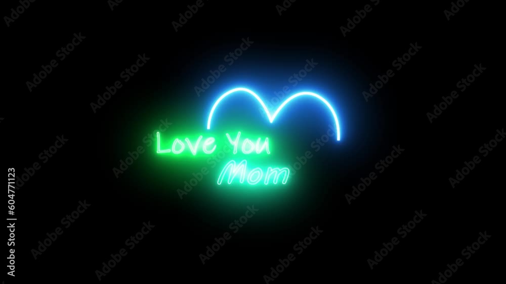 Happy Mothers Day neon sign. colorful neon inscription. 3D animation. Happy mothers day neon effect text and hart animation.