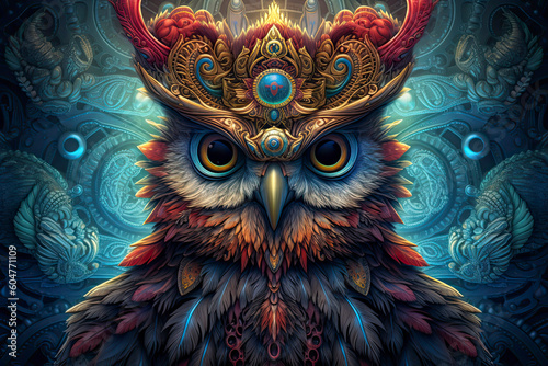 Wallpaper Mural a portrait of a psychedelic owl wearing hat .AI Generative Torontodigital.ca