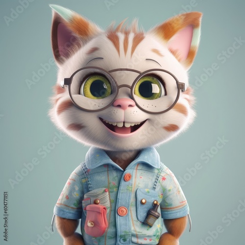 3D cartoon Cat portrait wearing clothes, standing in front, generative ai © Divmon