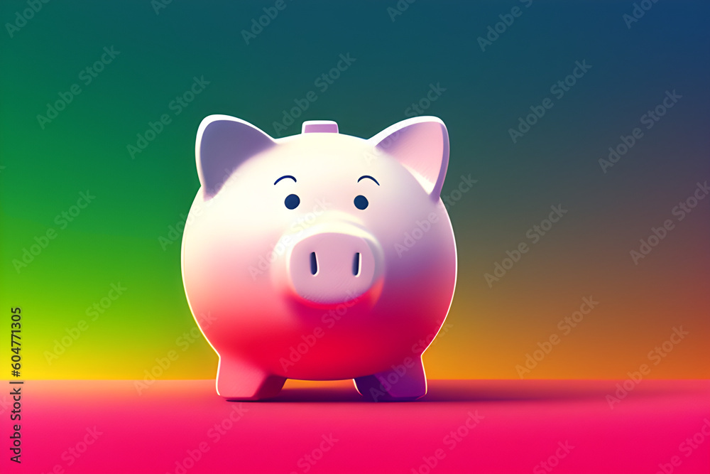 Cute piggy bank on pink and green gradient background. Generative AI Cute piggy bank on pink and green gradient background. Generative AI