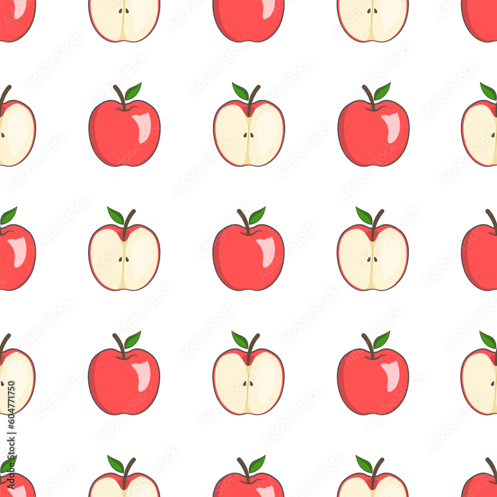 Seamless pattern of whole and sliced apples with a white background is perfect for creative print needs Seamless pattern of whole and sliced apples with a white background is perfect for creative print needs