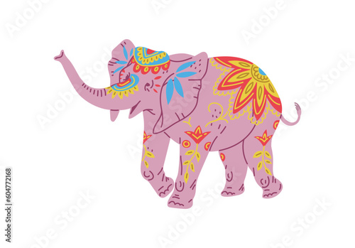 Elephant covered with tribal ethnic ornament flat vector illustration isolated.