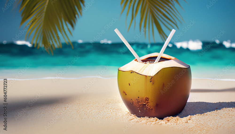 cocktail on the beach, drinking water, coconut water cocktail on the beach, drinking water, coconut water