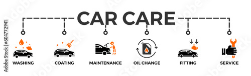 Car care banner web icon vector illustration concept with icon of washing, coating, maintenance, oil change, fitting,  service