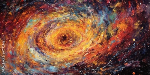 Abstract colorful vortex background. Swirling cosmos galaxy universe. Rainbow painting in space.