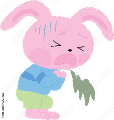嘔吐しているうさぎの男の子イラスト