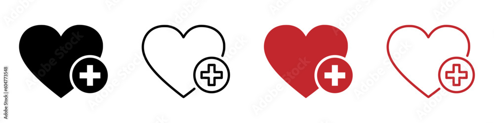 Favorite icon with plus vector signs. Favorite symbols set