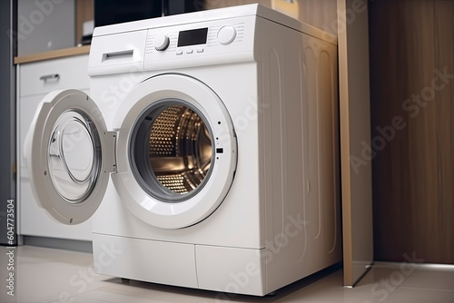 Wallpaper Mural Clothes washing machine in laundry room interior.AI Generative Torontodigital.ca