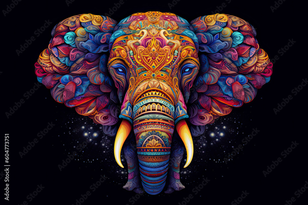 Naklejka premium colorful mandala art forming as elephant head.AI Generative