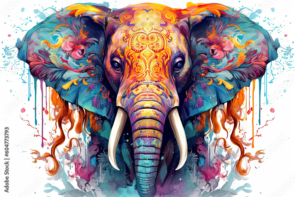 Obraz premium colorful mandala art forming as elephant head.AI Generative