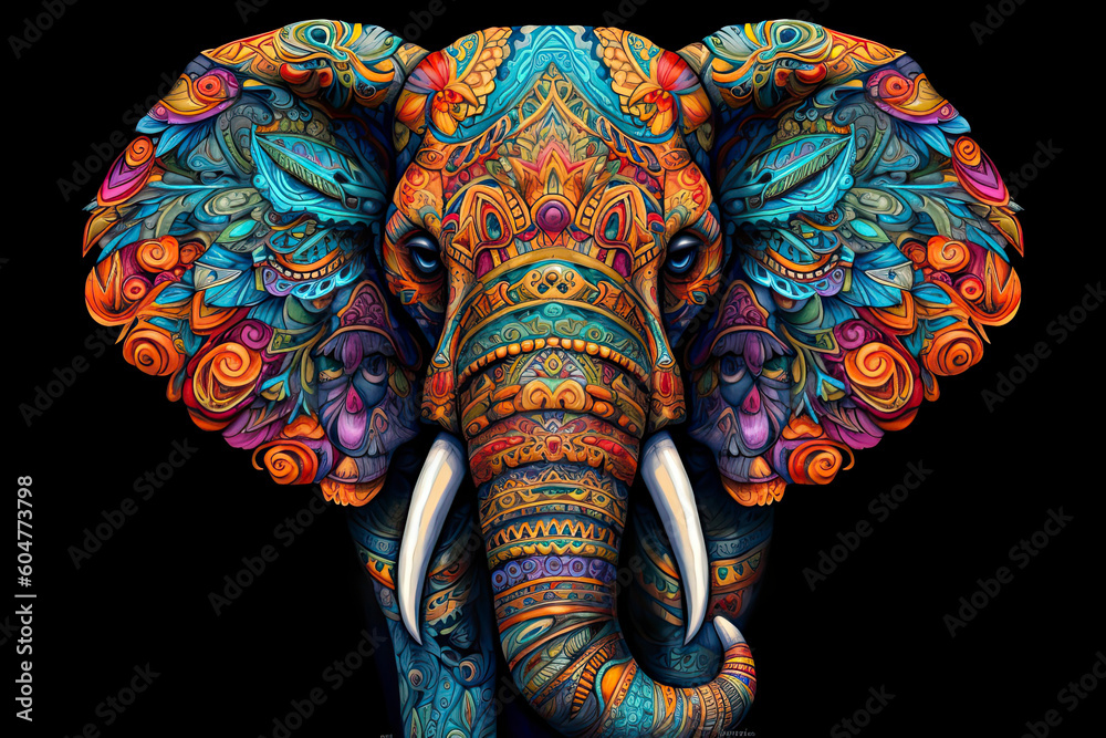 Obraz premium colorful mandala art forming as elephant head.AI Generative