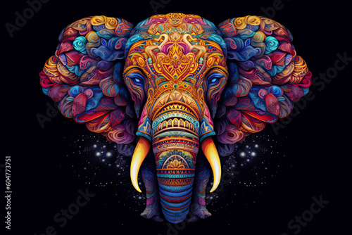 colorful mandala art forming as elephant head.AI Generative
