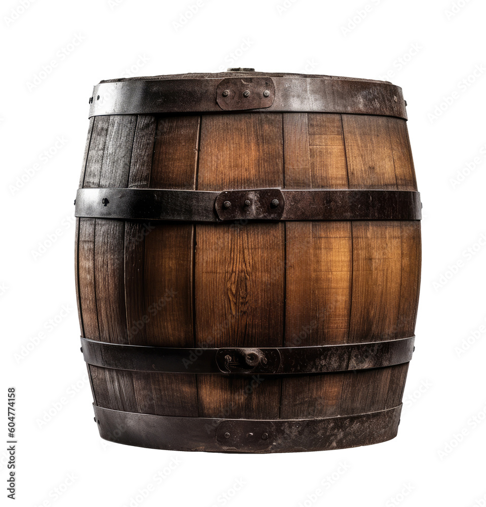 Obraz premium Old wooden barrel, front view, Generative AI