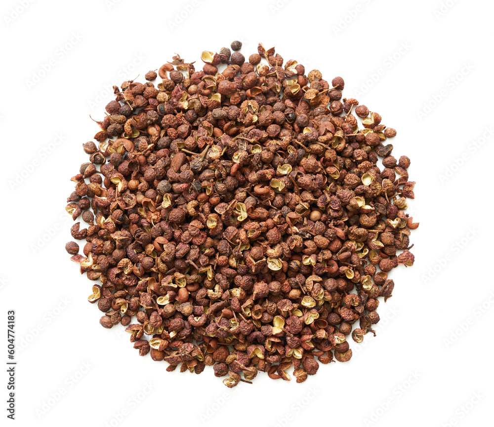 top view flat lay Sichuan peppercorn pepper spice seed isolated on white background. pile of Sichuan peppercorn pepper spice seed. Sichuan peppercorn pepper spice seed overhead top view flat lay Sichuan peppercorn pepper spice seed isolated on white background. pile of Sichuan peppercorn pepper spice seed. Sichuan peppercorn pepper spice seed overhead