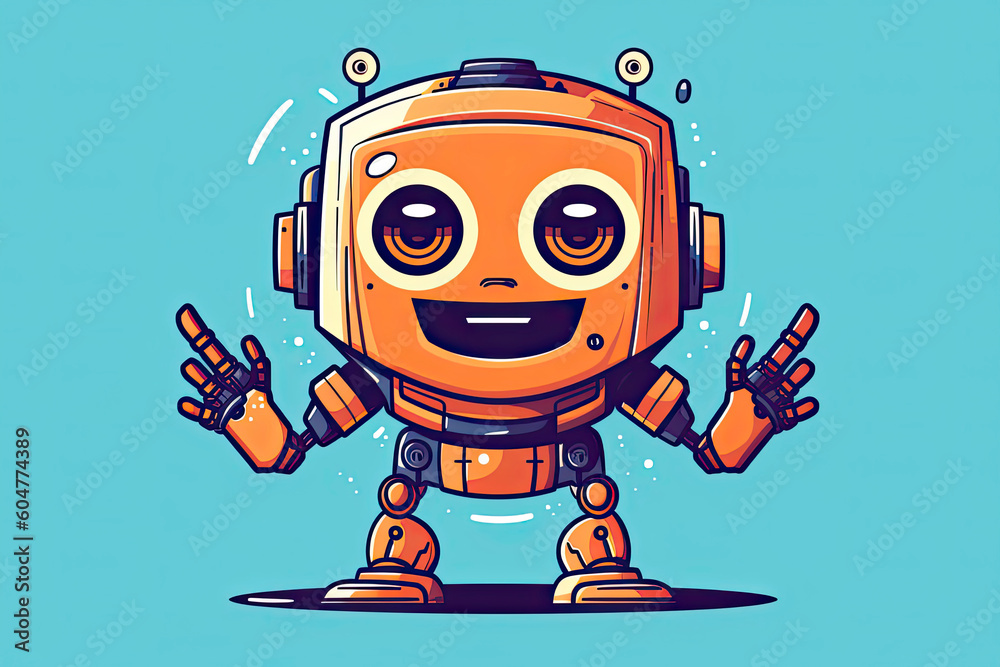 Cute smiling robot, chat bot say hi. Vector flat cartoon character illustration.AI Generative Cute smiling robot, chat bot say hi. Vector flat cartoon character illustration.AI Generative