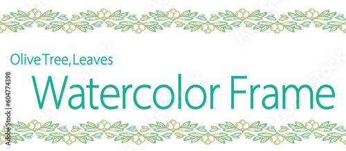 オリーブの実と葉を使ったデザインのテンプレート。水彩風、ベクター素材。