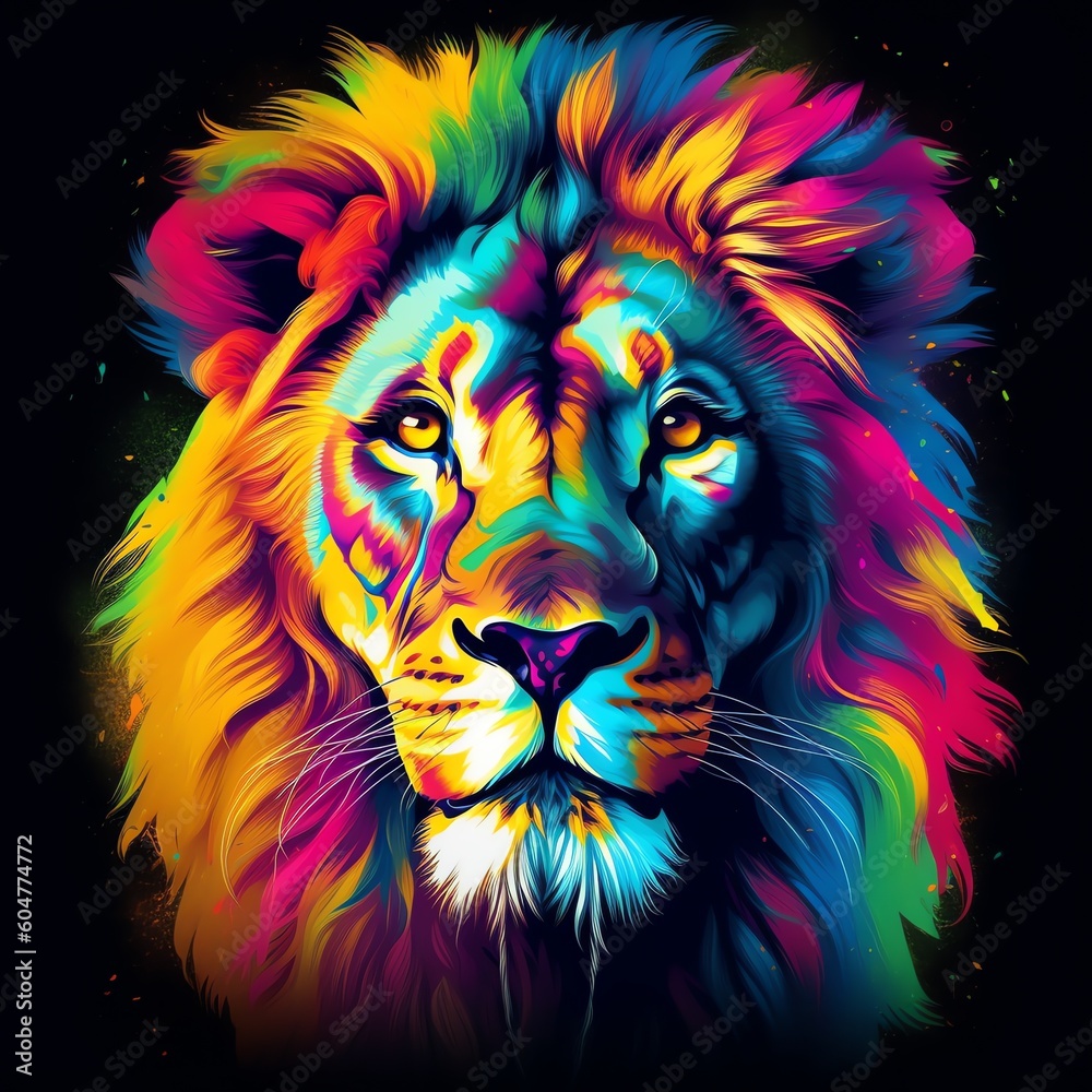 A colorful lion with a black background and a black background.