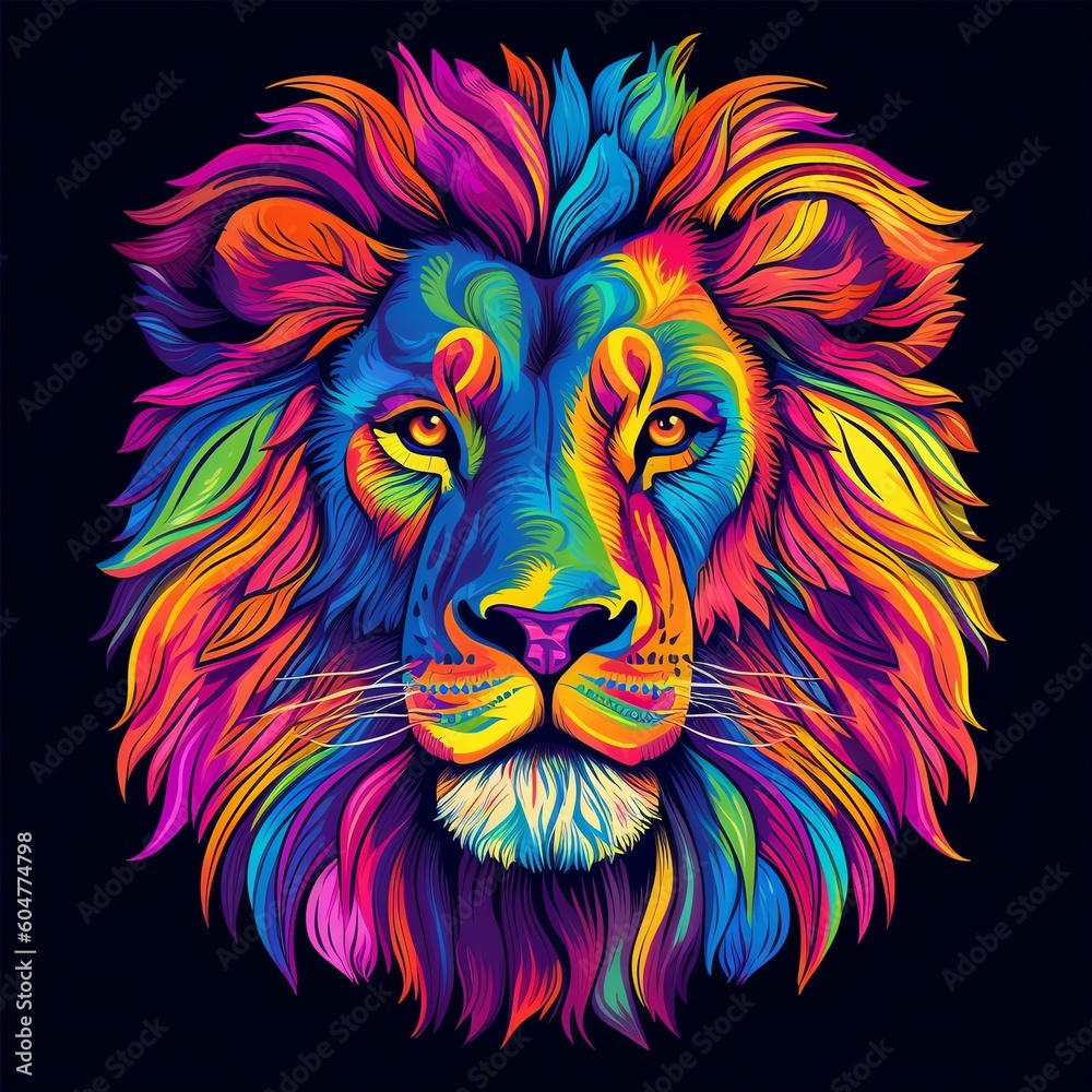 A painting of a lion with a red mane and yellow eyes. A painting of a lion with a red mane and yellow eyes.