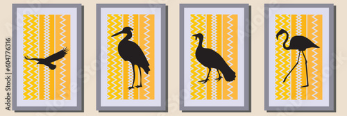 animal Silhouette vector set in frame with abstract shape , illustration