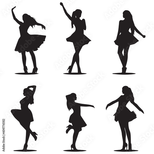 Silhouettes of a set of dancing girl vector designs.