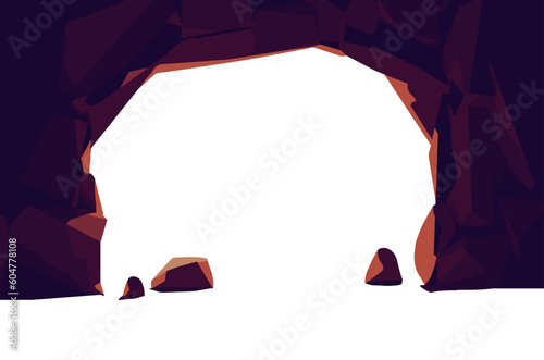 Stone cave entrance template flat style, vector illustration
