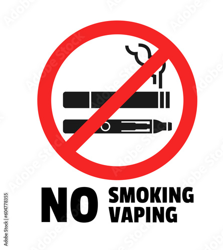 No smoking and vaping prohibition sign, flat vector illustration isolated on white background.
