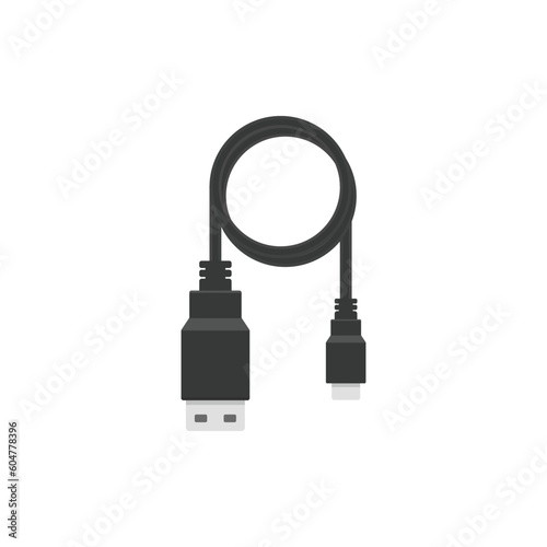 Charging cable with usb port, flat vector illustration isolated on white background.