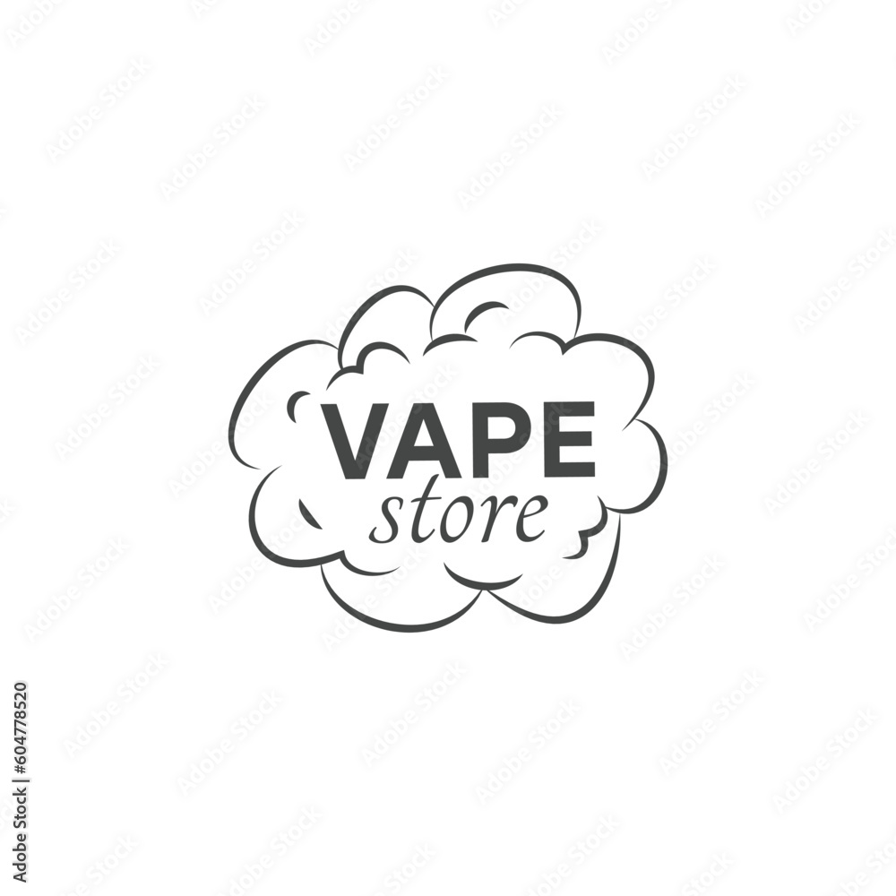 Vape store handwritten text in smoke clouds vector illustration isolated. Vape store handwritten text in smoke clouds vector illustration isolated.