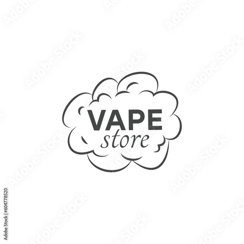 Vape store handwritten text in smoke clouds vector illustration isolated.