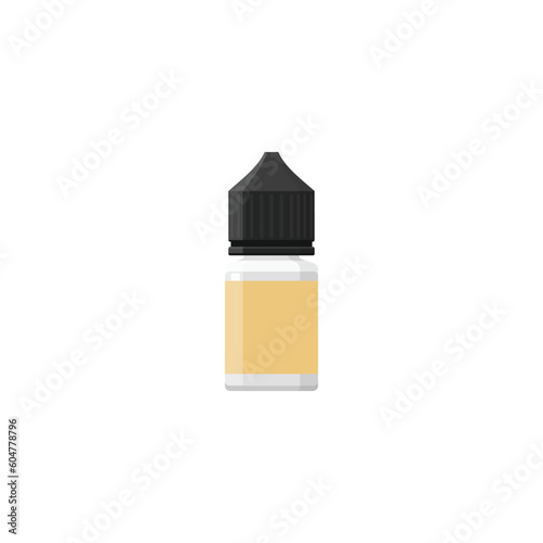 Plastic bottle of flavored liquid for vaping and e-cigarettes, flat vector illustration isolated on white background.