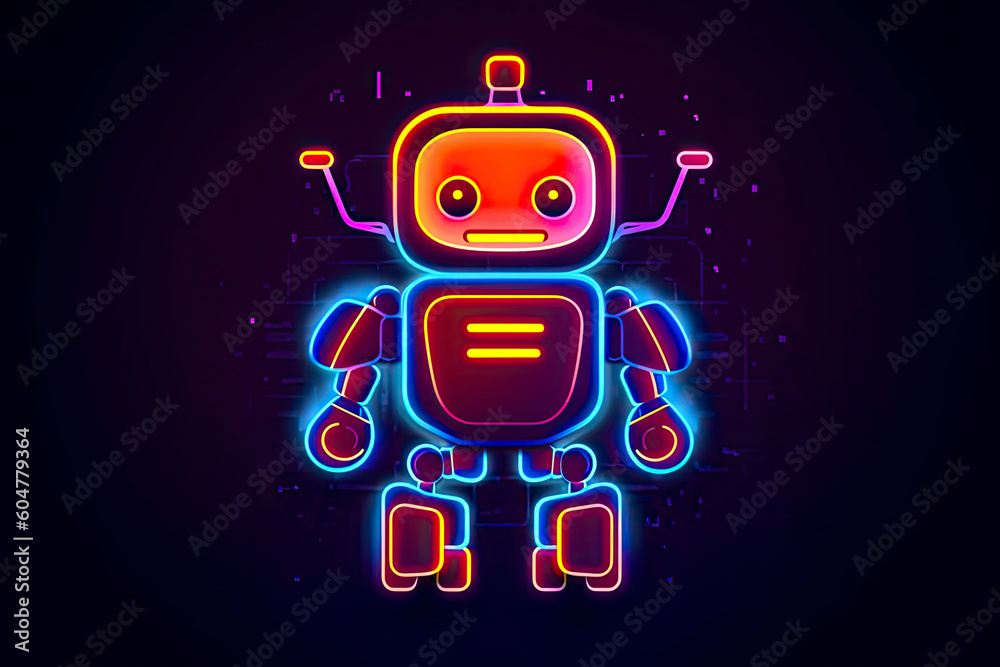 Robot icon. Bot sign design. Chatbot symbol concept. Voice support service bot. Neon icon.AI Generative