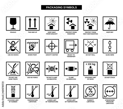 set of packaging symbols on white background
