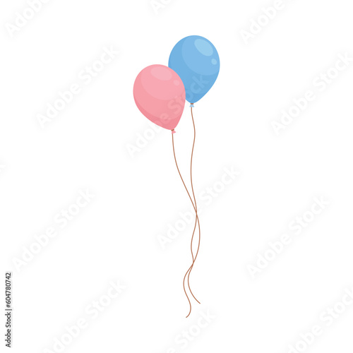 Pink and blue colored rubber balloons flat cartoon vector illustration isolated.