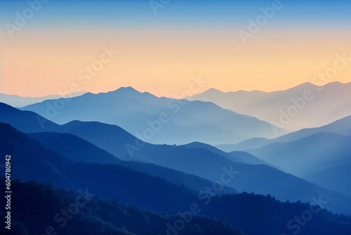 Beautiful layers of mountain with soft colored sunrise color Generative AI