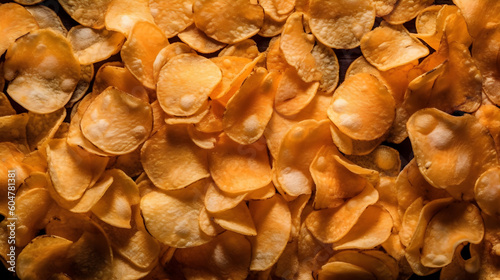 pile of potato chips  crispy potato chips background generative ai