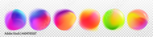 Abstract circles with color rainbow gradient blur. Palette of round vibrant dots. Texture of radial multicolor spots isolated on transparent background, vector realistic illustration