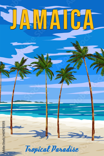 Travel poster Jamaica vintage. Paradise resort
