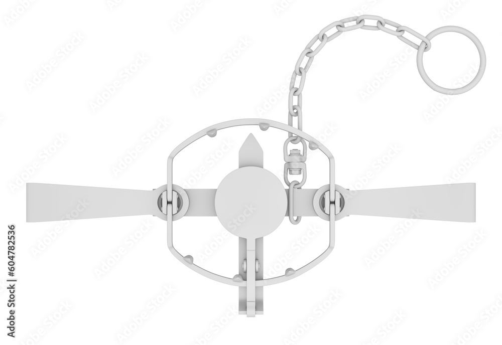 Clay render of open bear trap isolated on white background - 3D illustration