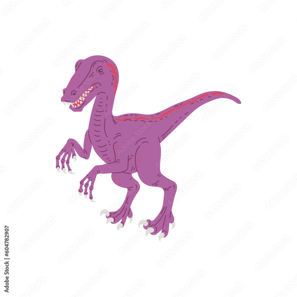 Velociraptor dinosaur, flat vector illustration isolated on white background.